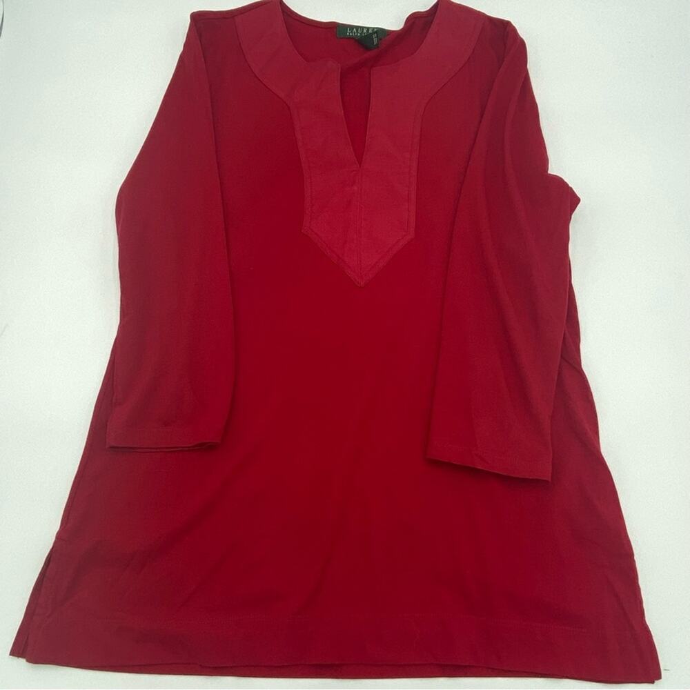 Lauren Ralph Lauren Woman’s Top 3/4 Sleeve Popover Business Casual Red Medium
